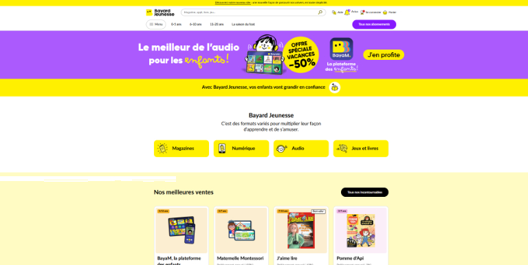 le site e-commerce bayard Jeunesse